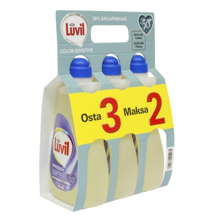 Bio Luvil Sensitive Color Pyykinpesunestetiiviste 1 L 3-Pakkaus
