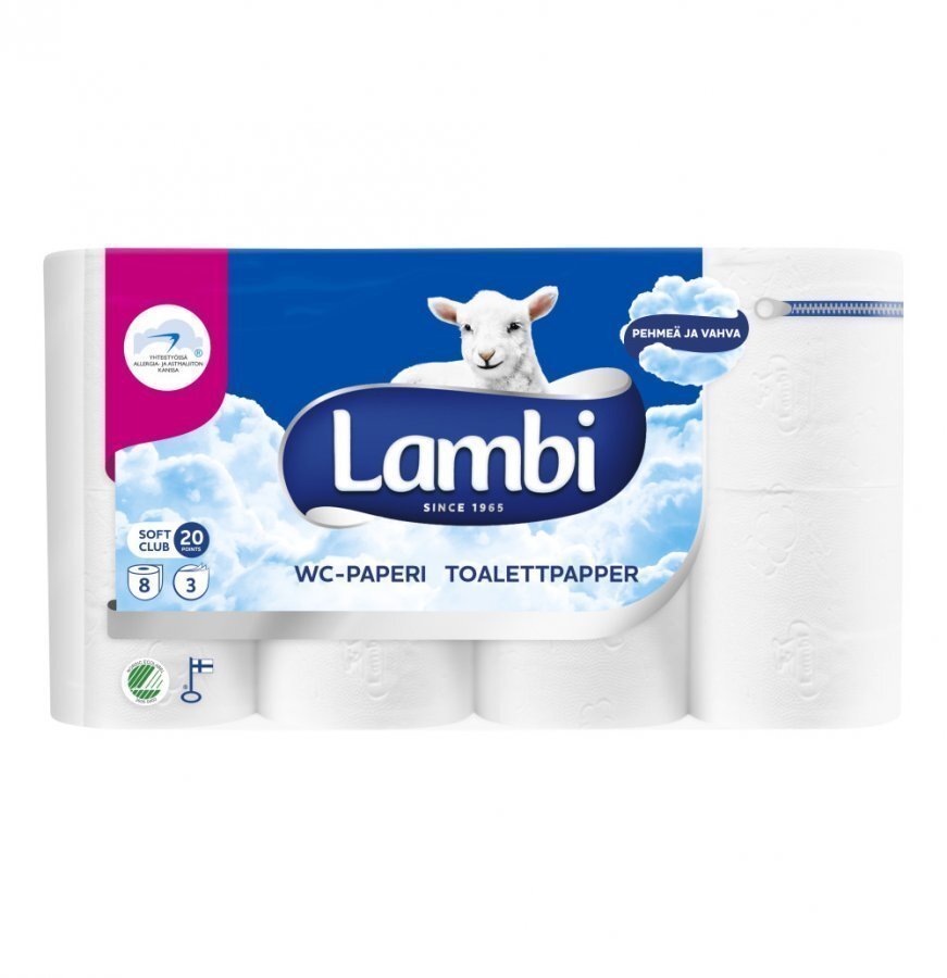 Lambi Wc-Paperi Valkoinen 8 Rullaa